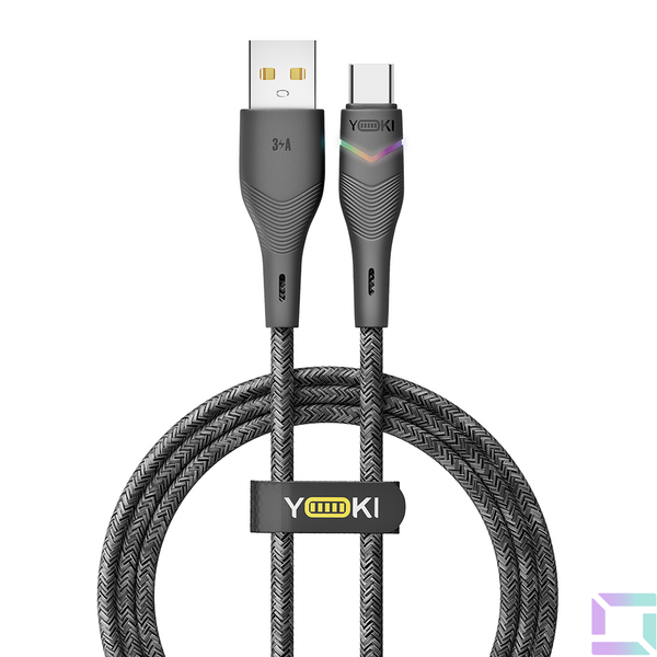 Кабель USB YOKI RGB YK-RG24 Type-C 3A 1.2m Чорний 6907858579648 фото