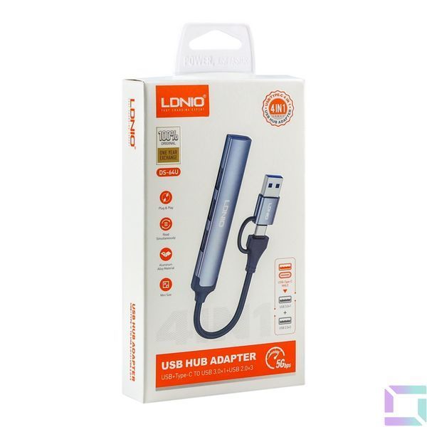 USB Hub LDNIO DS-64U USB-A+Type-C To USB3.0*1+USB2.0*3 Серый 6933138602737 фото