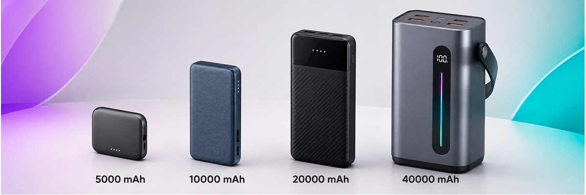 Павербанки 5000, 10000, 20000 і 40000 mAh – порівняння розмірів